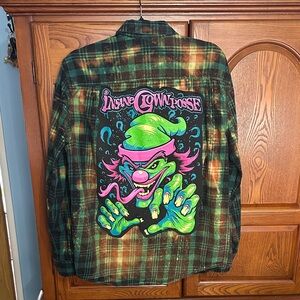 Insane Clown Posse graphic bleached upcycled flannel tee made by me